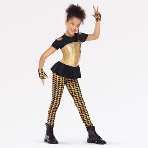 Revolution Dance Costume Rock the Beat Gold Black Sequins Jazz Hip Hop Girls MC